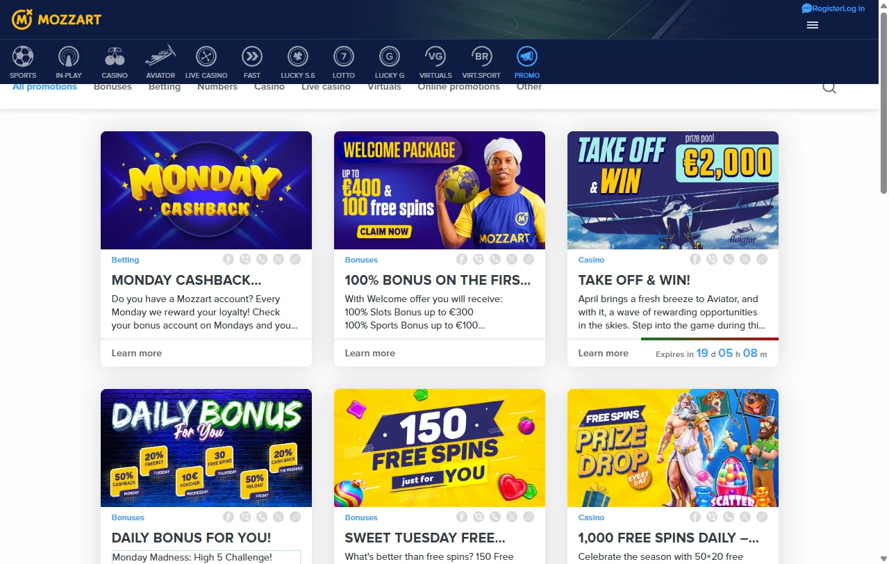 Bonificación de bienvenida y promociones activas disponibles en Mozzart Casino México