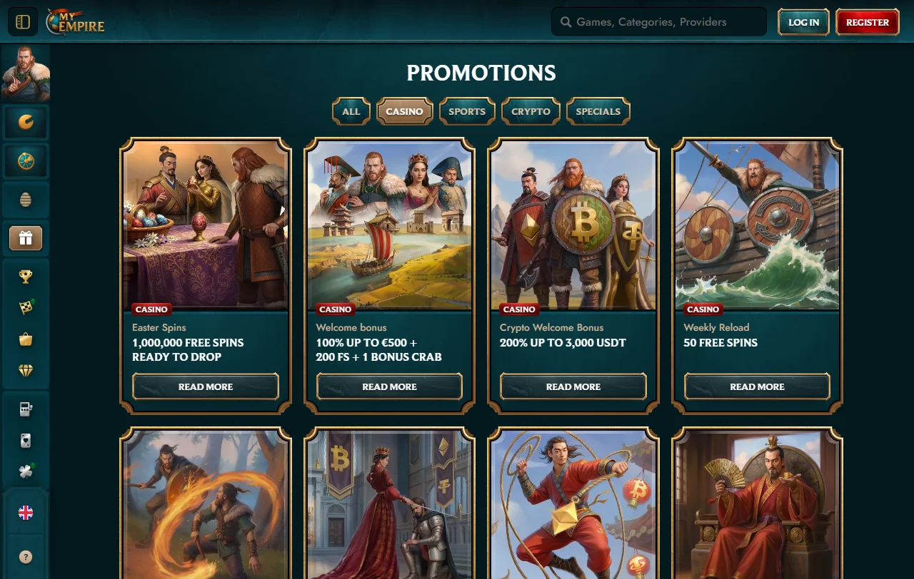 Catálogo de juegos y proveedores de MyEmpire Casino México - más de 3,000 títulos de entretenimiento