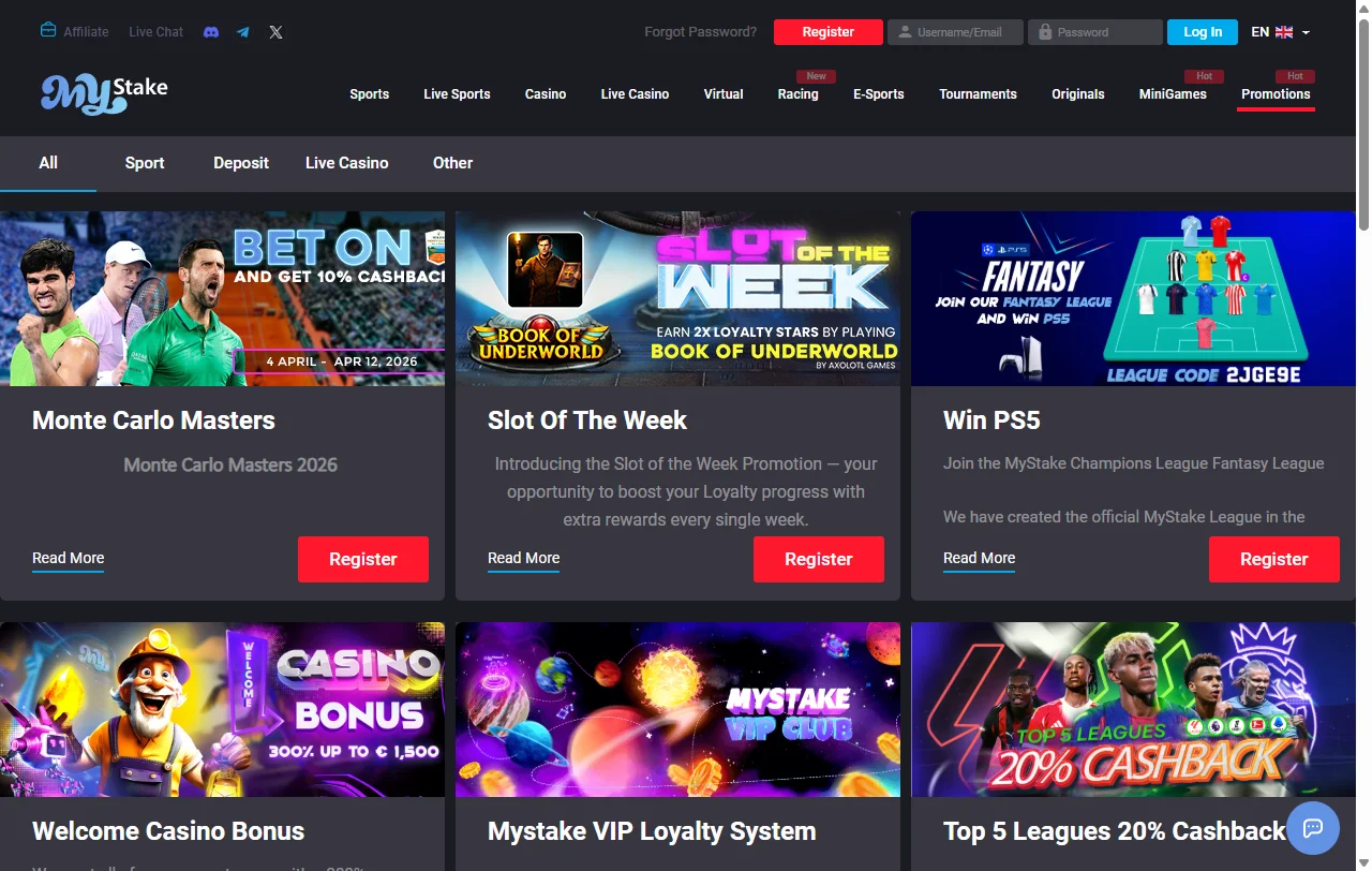 Estructura de bonos y promociones de MyStake Casino México incluyendo bono de bienvenida y ofertas recurrentes