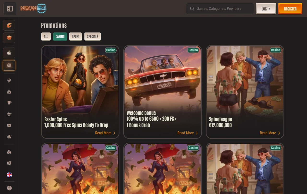 Catálogo de juegos y proveedores de software en Neon54 Casino México