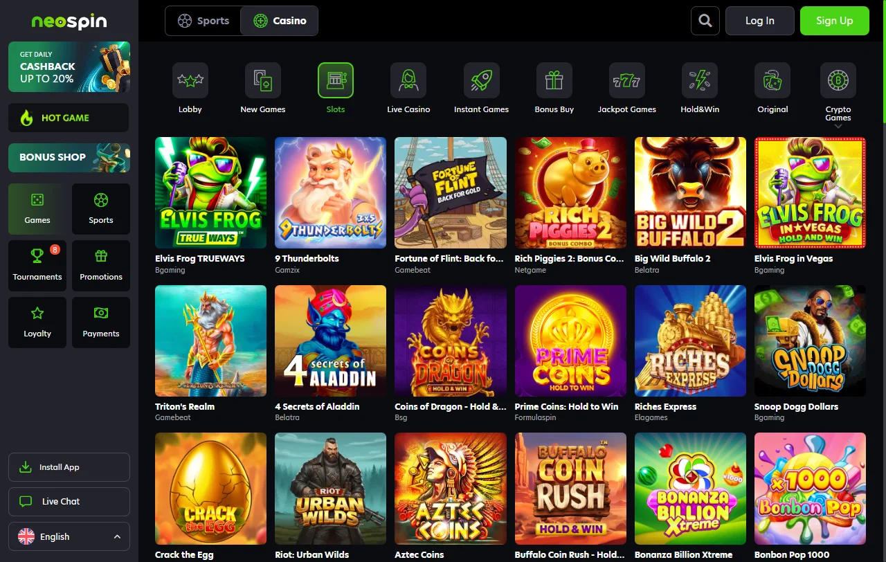 Catálogo de juegos y proveedores de software disponibles en Neospin Casino México