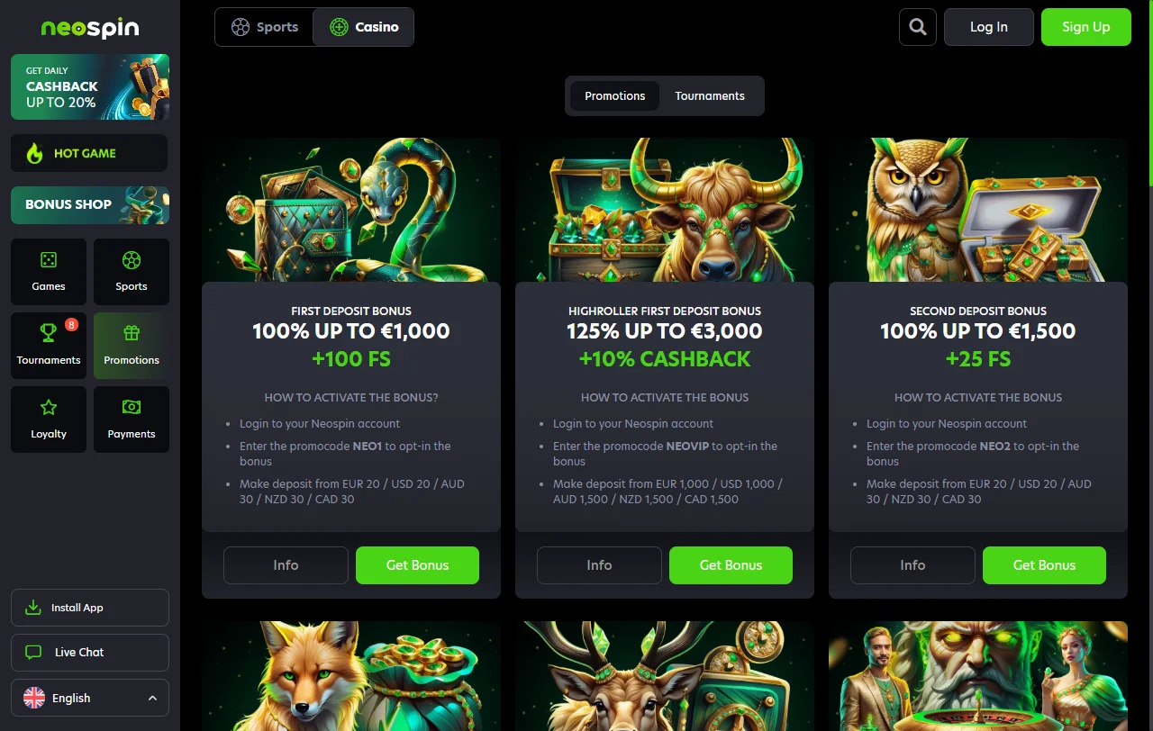 Bonos, promociones y estructura de recompensas de Neospin Casino México