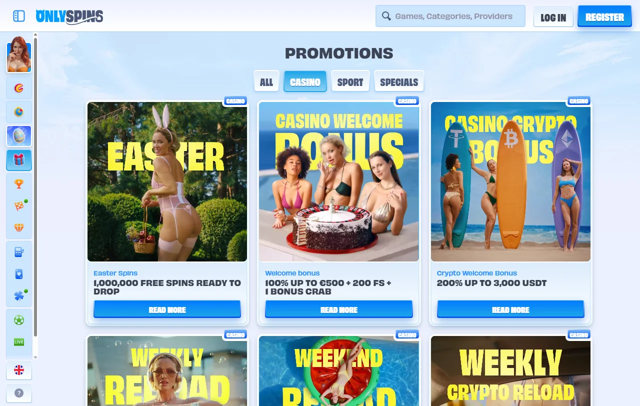 Catálogo de tragamonedas, juegos de mesa y opciones en vivo disponibles en OnlySpins Casino México