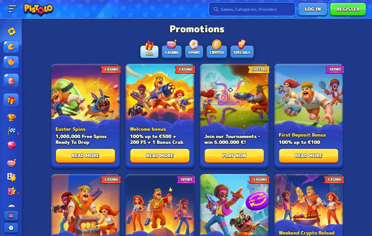 Catálogo de juegos en Pistolo Casino México incluyendo tragamonedas y proveedores reconocidos