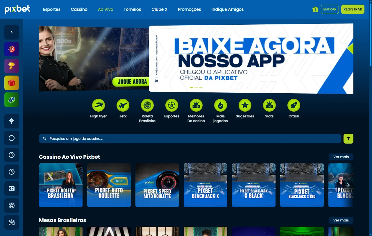 Catálogo de juegos en PixBet Casino México con máquinas tragamonedas, ruleta en vivo y juegos de mesa