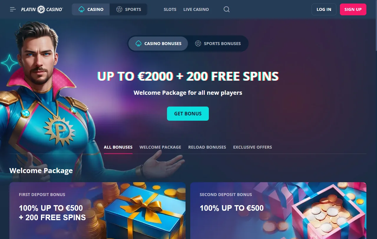 Estructura de bonificación de Platin Casino México incluyendo bono de bienvenida y promociones recurrentes