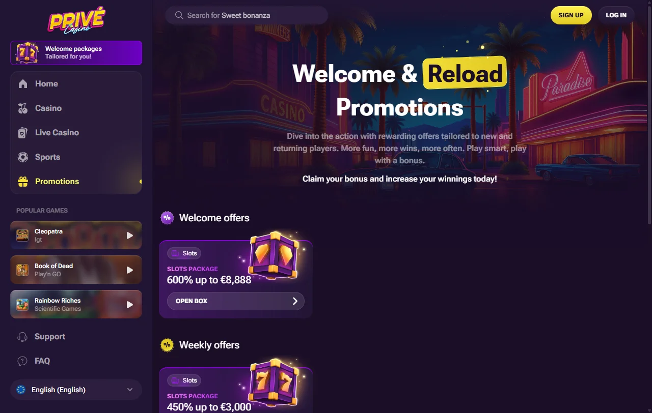 Bonificación de bienvenida y ofertas promocionales vigentes en Prive Casino México
