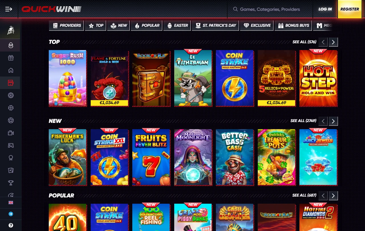 Catálogo de juegos en QuickWin Casino México con slots, mesas en vivo y proveedores premium
