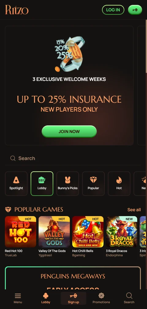 Acceso móvil de Ritzo Casino México vía navegador web optimizado sin aplicación nativa