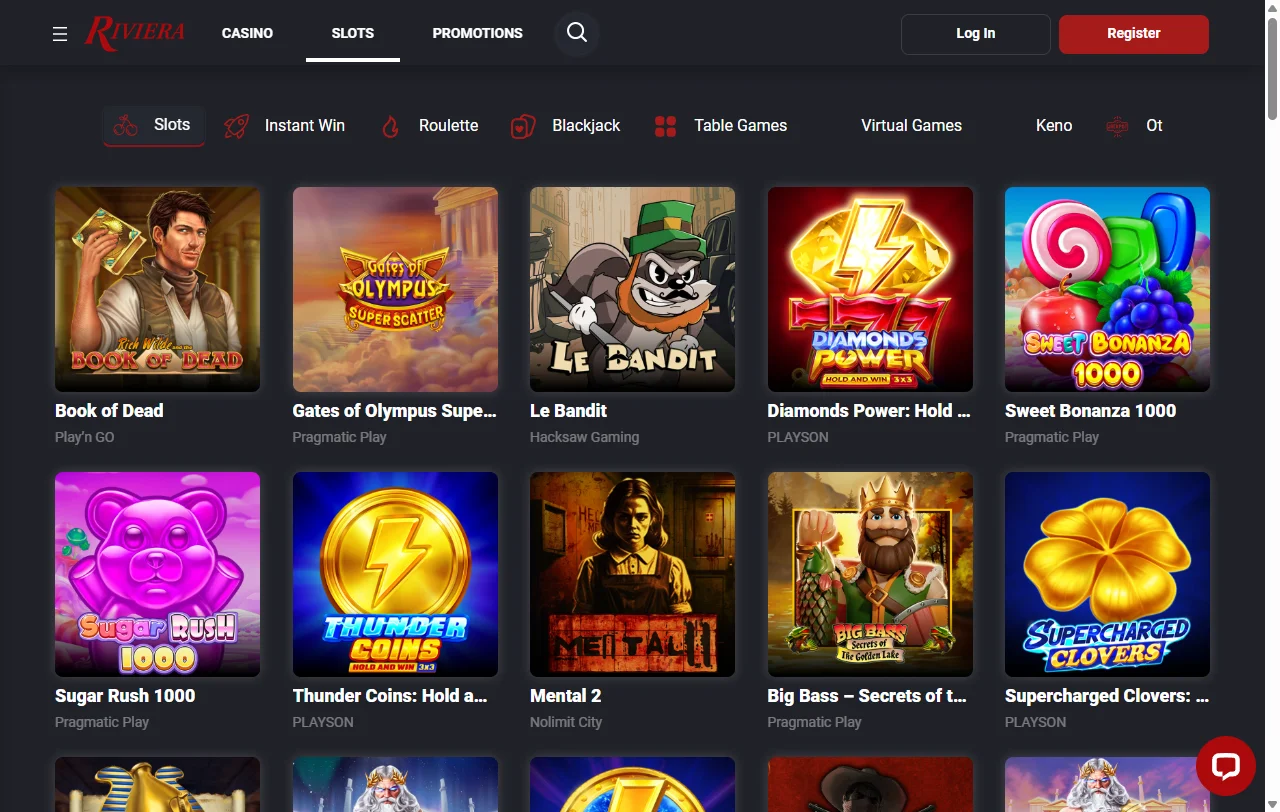 Catálogo de juegos y proveedores en Riviera Casino México incluyendo slots y casino en vivo