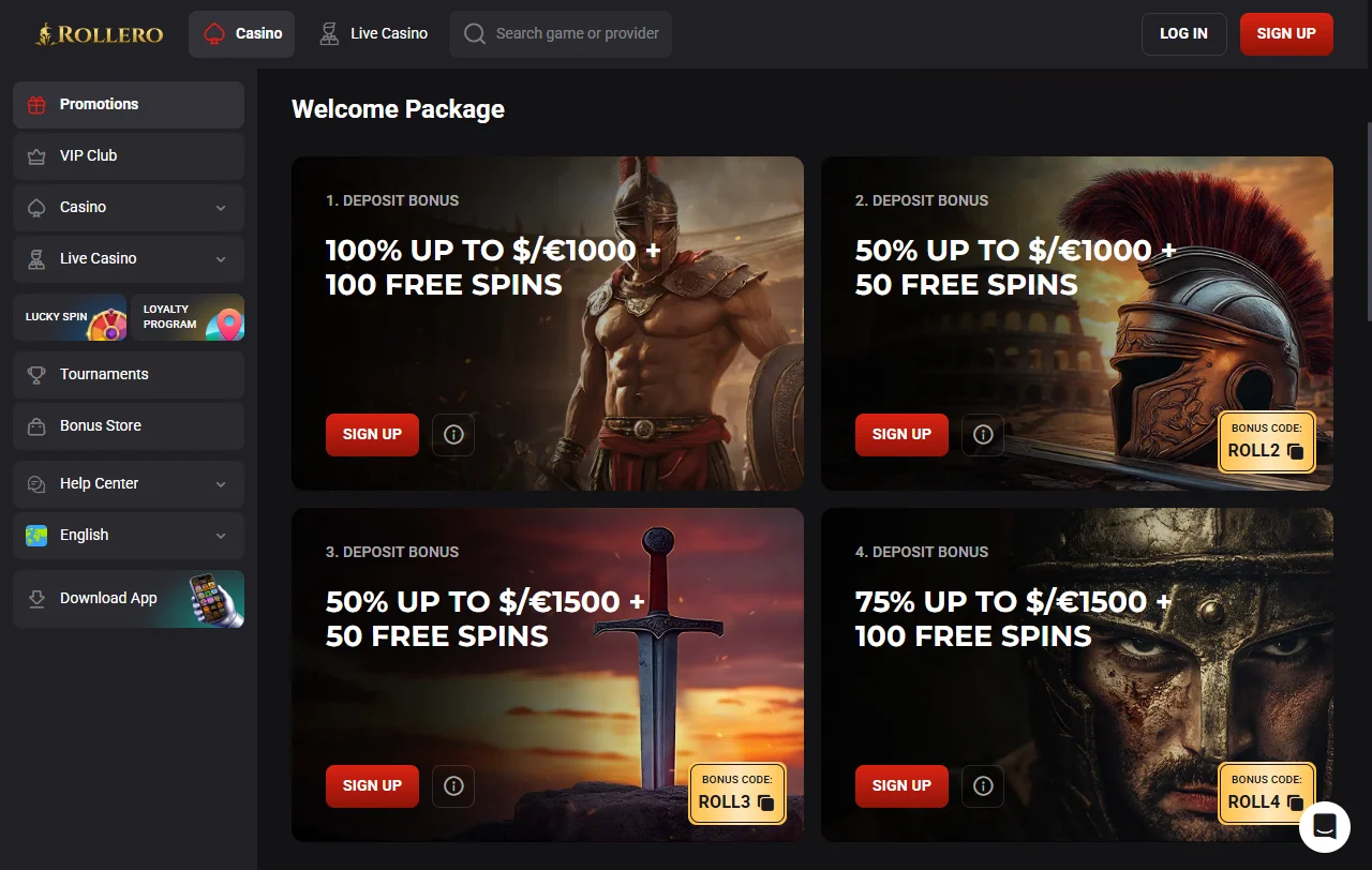 Catálogo de juegos en Rollero Casino México incluyendo tragamonedas, mesa y opciones de distribuidor en vivo