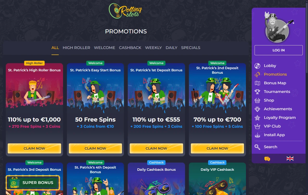 Catálogo de juegos y proveedores de software en Rolling Slots Casino México con 5,000+ títulos disponibles