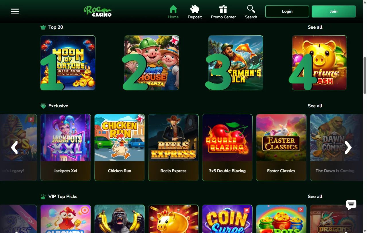 Estructura de bonificación y promociones en Roo Casino México con detalles de bono de bienvenida