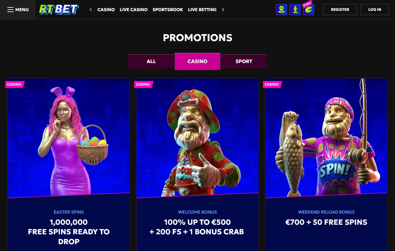 Bonos y promociones disponibles en RT Bet Casino México - oferta de bienvenida y recompensas para jugadores