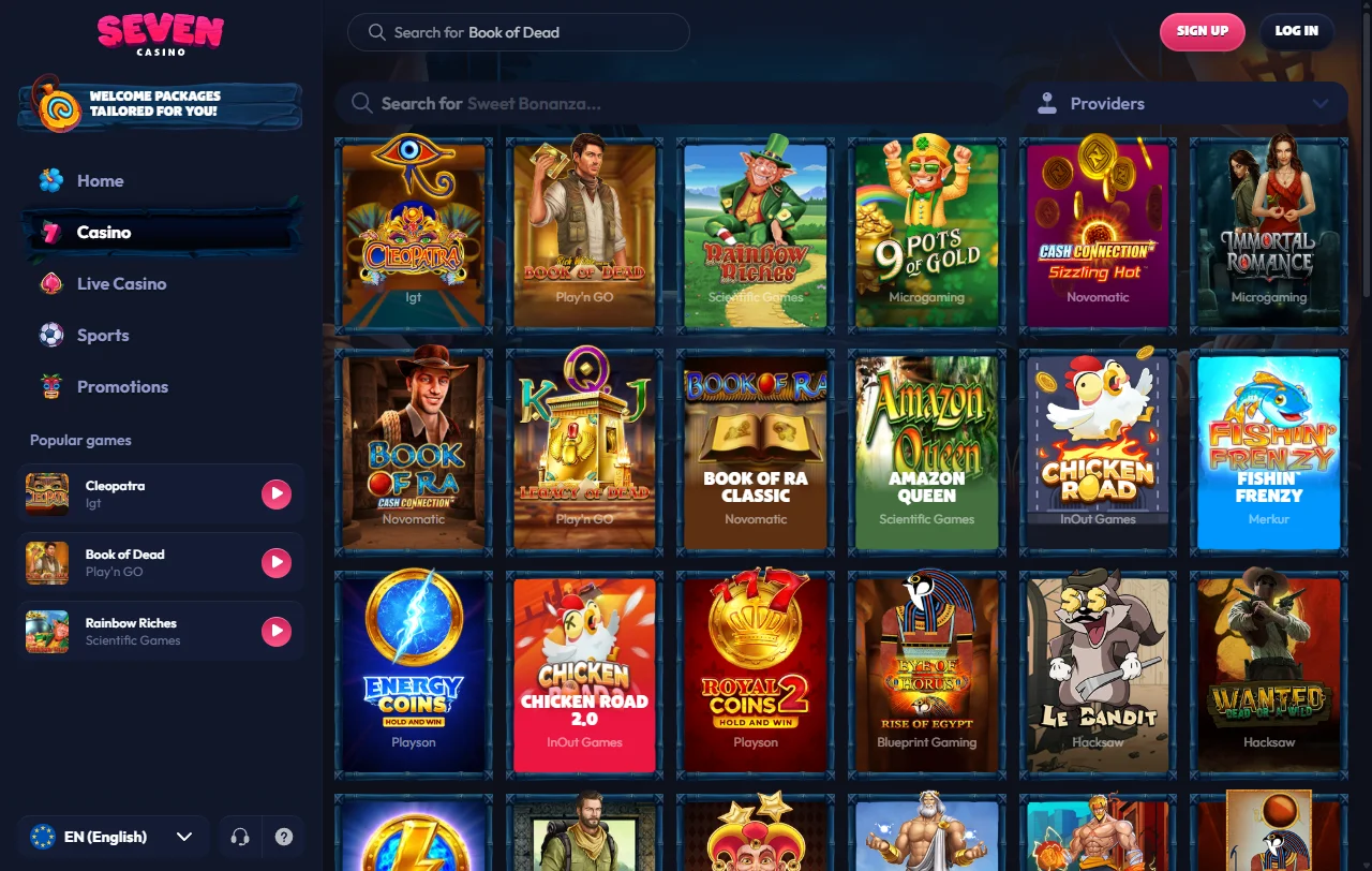 Catálogo de juegos y proveedores de software disponibles en Seven Casino México