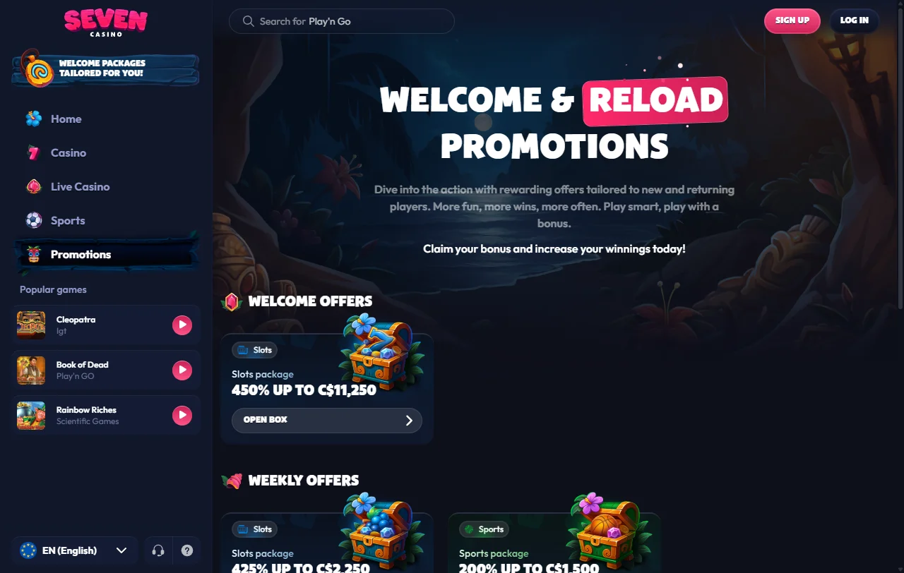 Estructura de bonificación y ofertas promocionales de Seven Casino México