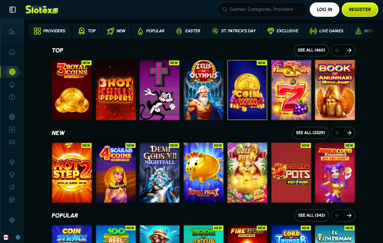 Biblioteca de juegos en Slotexo Casino México - tragamonedas, mesa y casino en vivo de múltiples proveedores