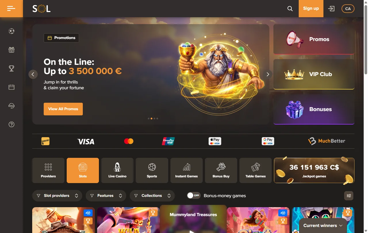 Catálogo de juegos, tragamonedas y casino en vivo disponible en Sol Casino México
