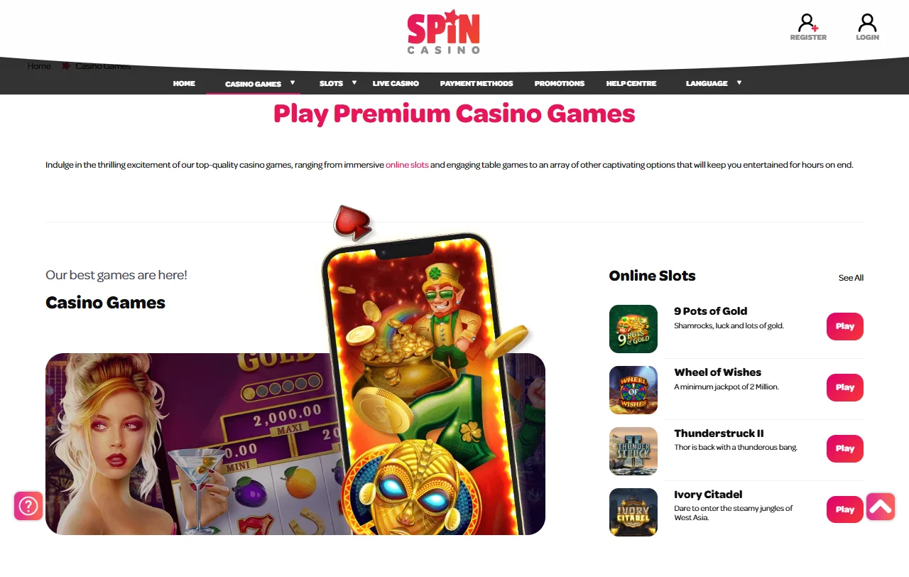 Máquinas tragamonedas, juegos de mesa y opciones de casino en vivo disponibles en Spin Casino México