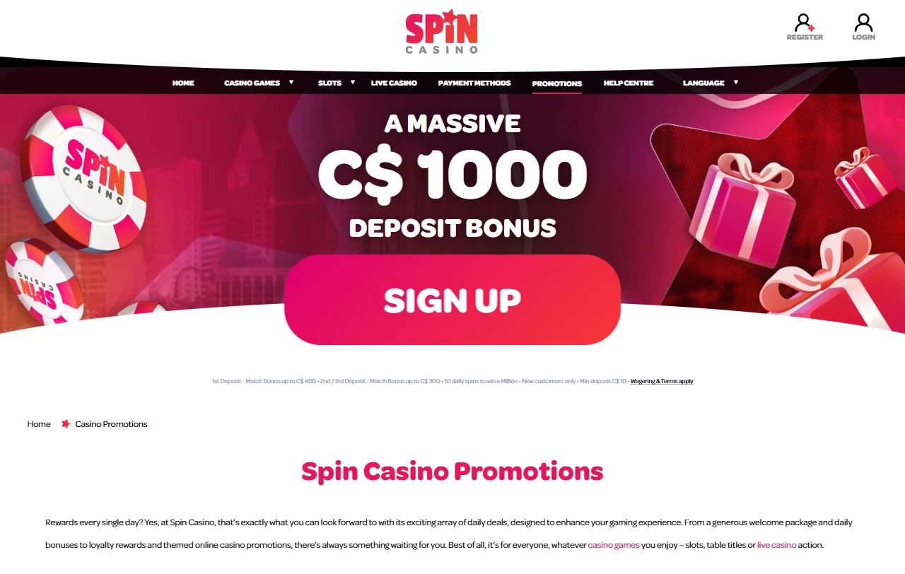 Bonificación de bienvenida y promociones activas ofrecidas en Spin Casino México