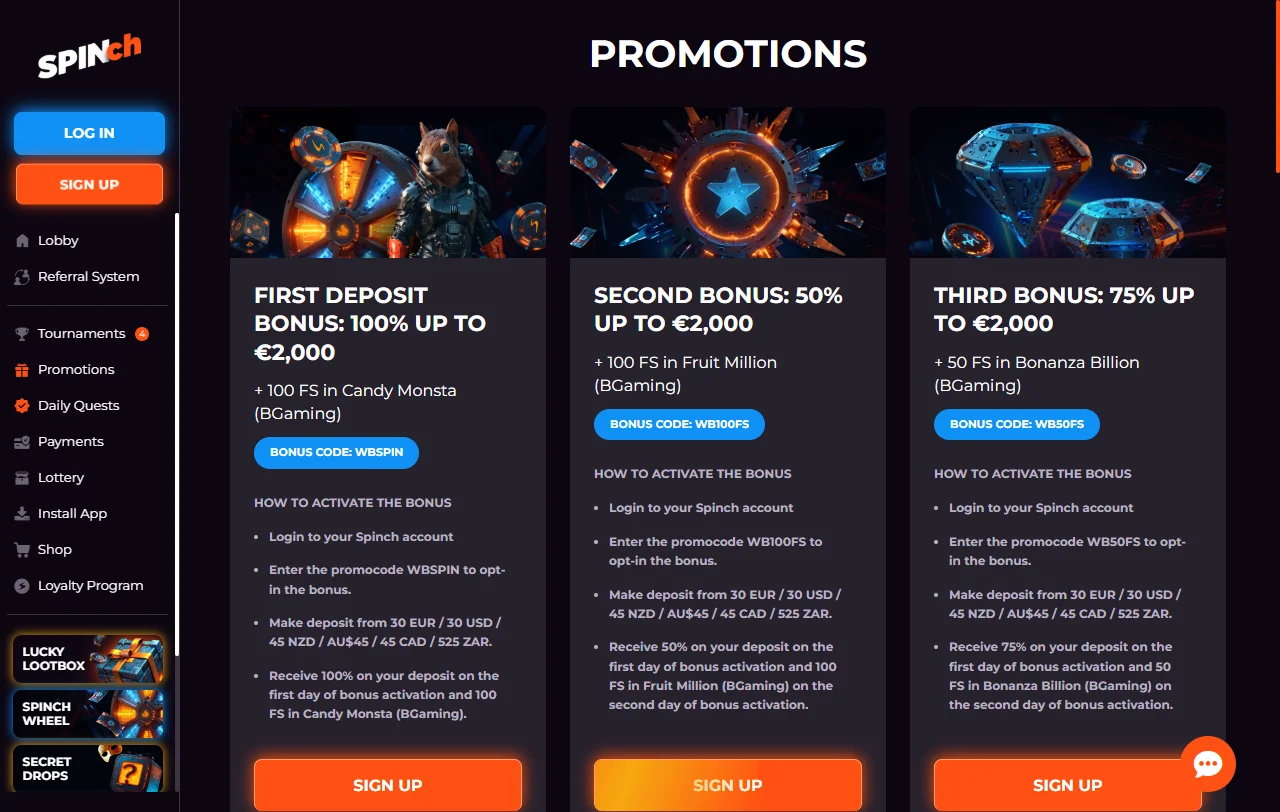 Selección de juegos y proveedores de software disponibles en Spinch Casino México