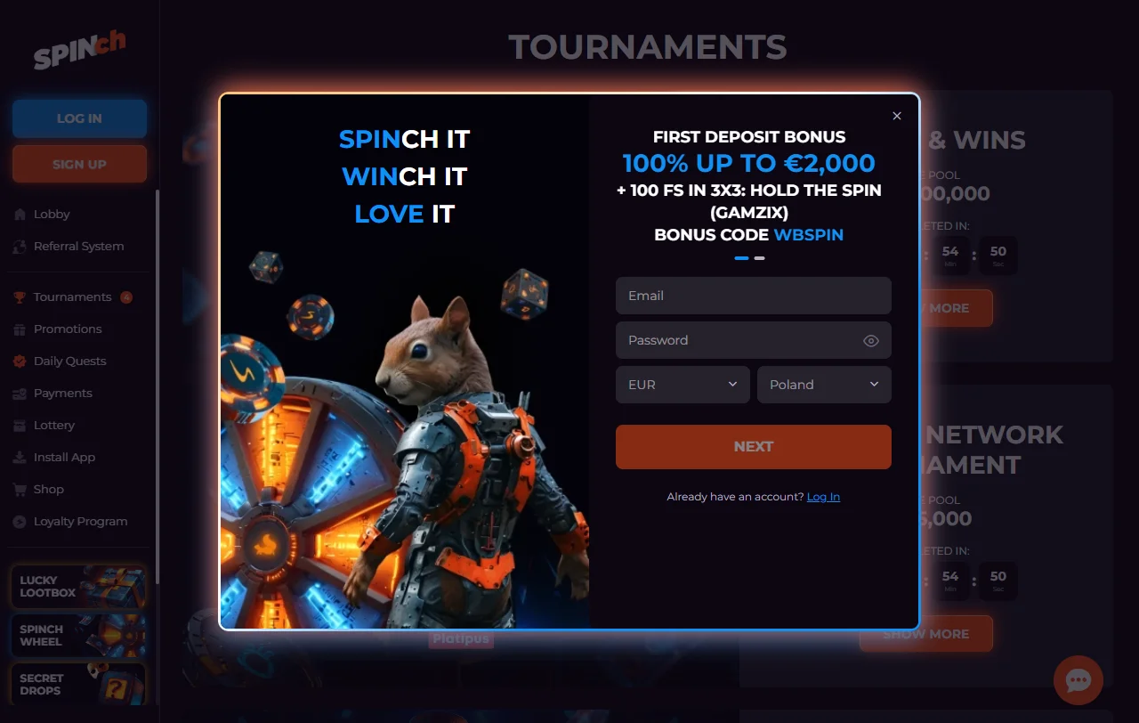 Bonificación de bienvenida y promociones actuales ofrecidas por Spinch Casino México