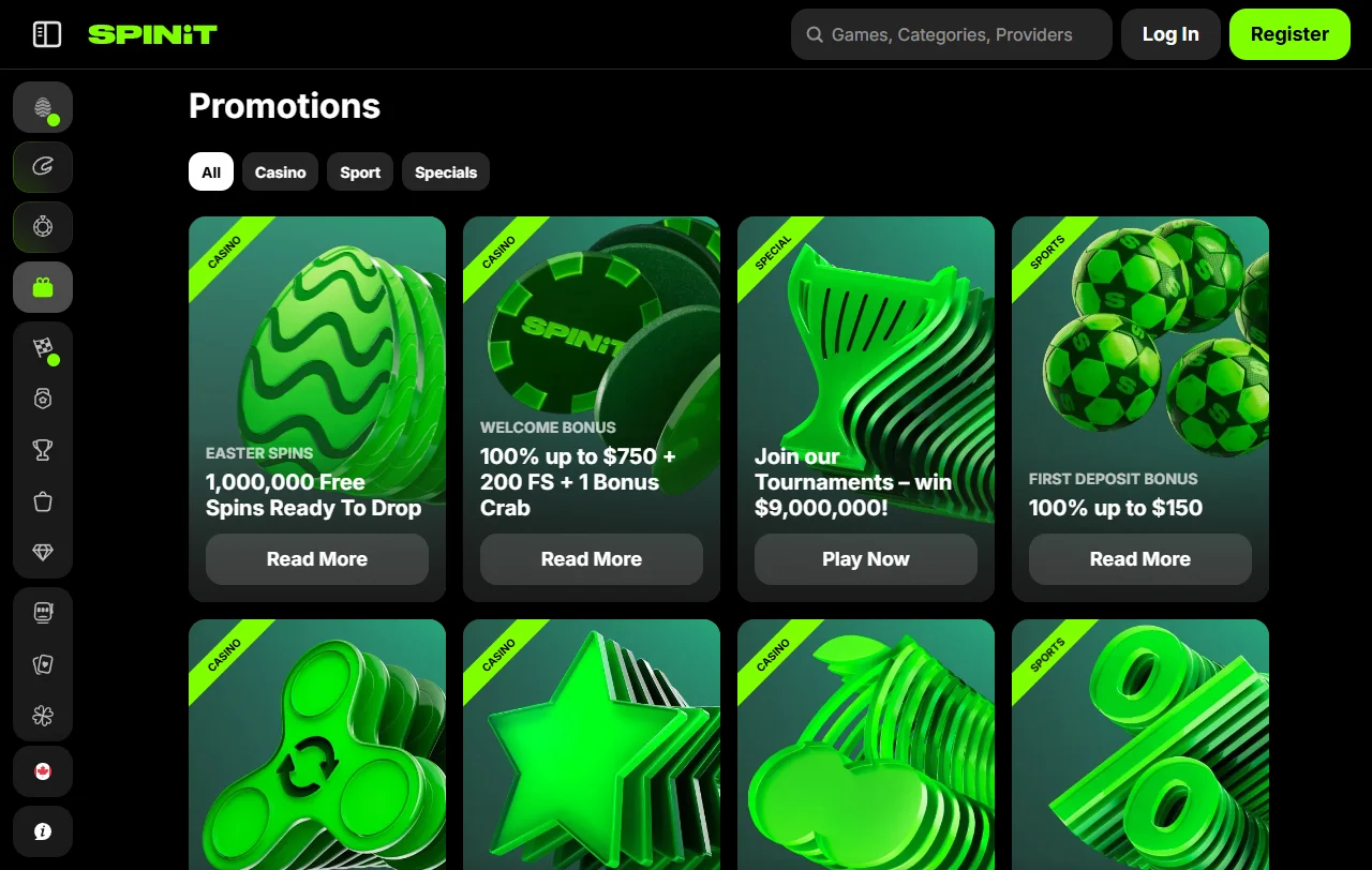 Catálogo de juegos de Spinit Casino México incluyendo tragamonedas, juegos en vivo y proveedores premium