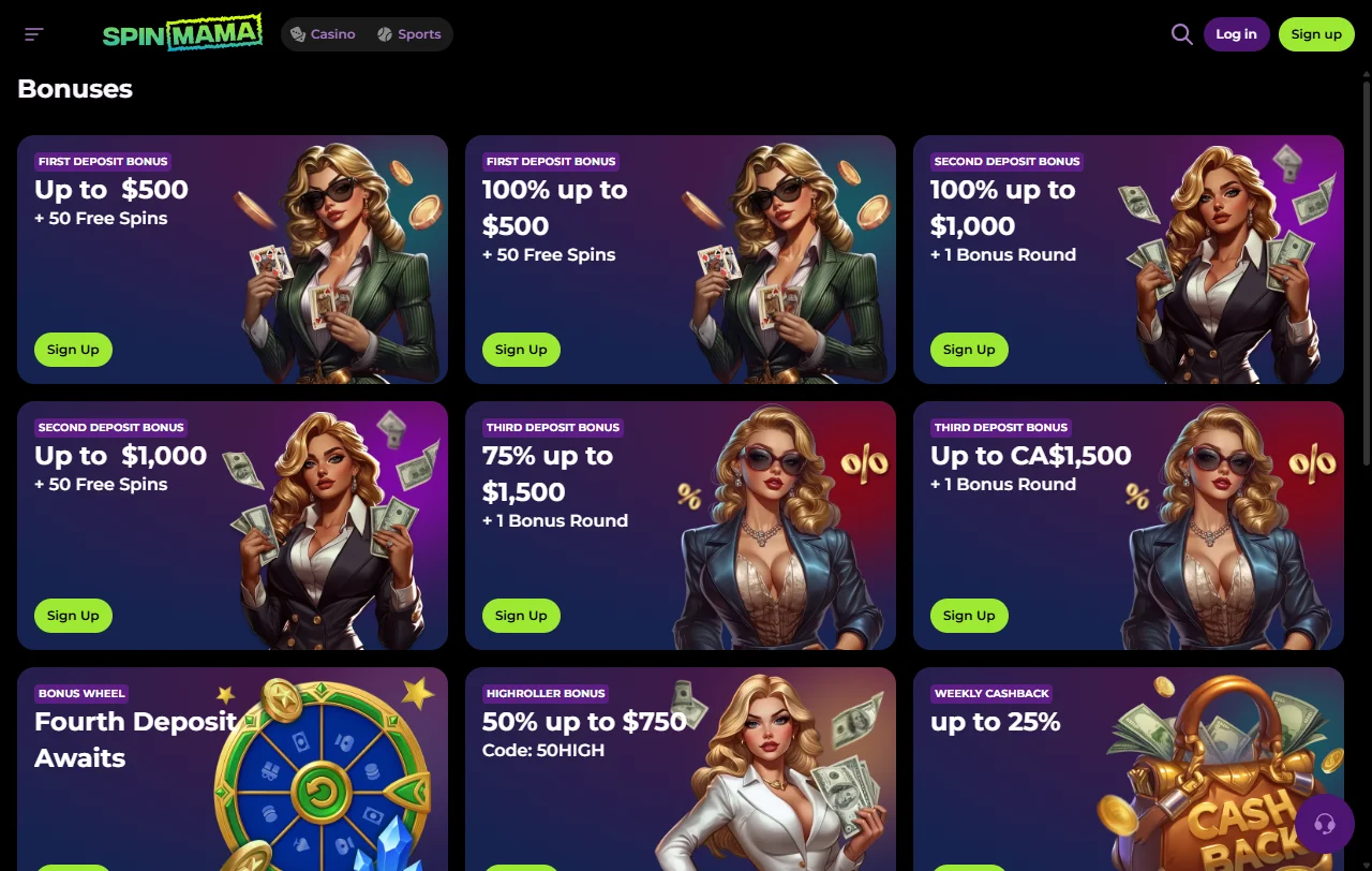 Catálogo de juegos en Spinmama Casino México con más de 3,000 títulos de múltiples proveedores