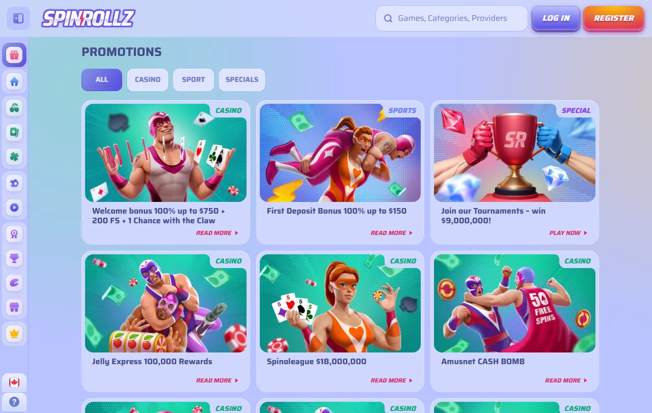 Catálogo de juegos y proveedores de software en SpinRollz Casino México