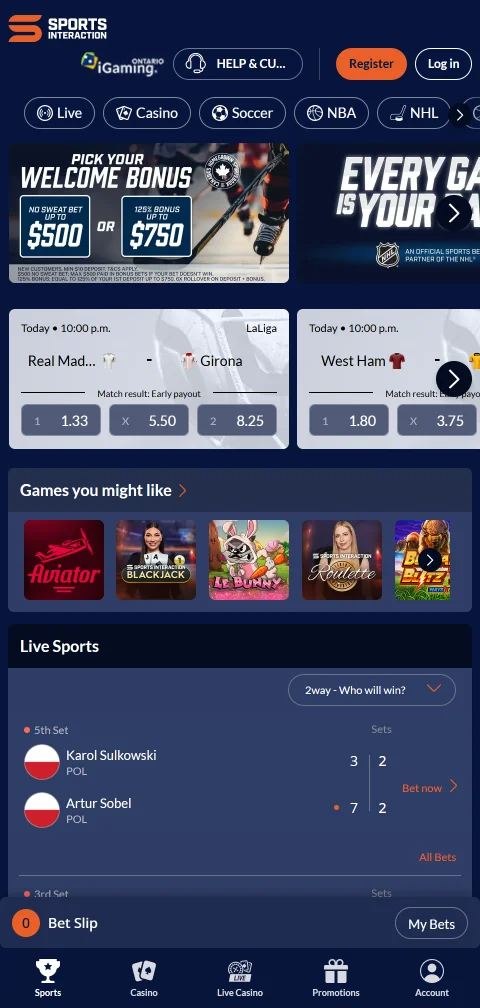Juego móvil en Sports Interaction Casino México desde smartphone con acceso completo a la biblioteca de títulos