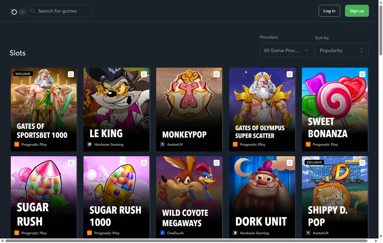 Catálogo de juegos y proveedores de software disponibles en Sportsbet.io Casino México