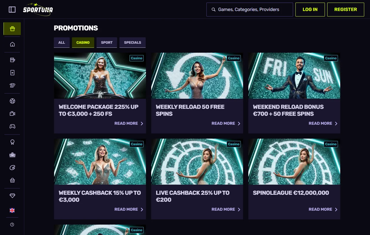 Catálogo de 3,000+ juegos en Sportuna Casino México incluyendo tragamonedas y entretenimiento en vivo