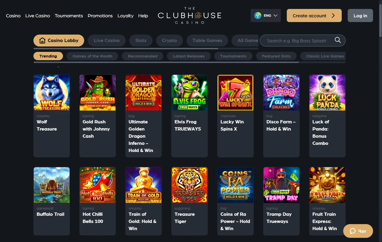 Colección de juegos de The Clubhouse Casino México incluyendo máquinas tragamonedas de Pragmatic Play y Evolution Gaming en pantalla de escritorio
