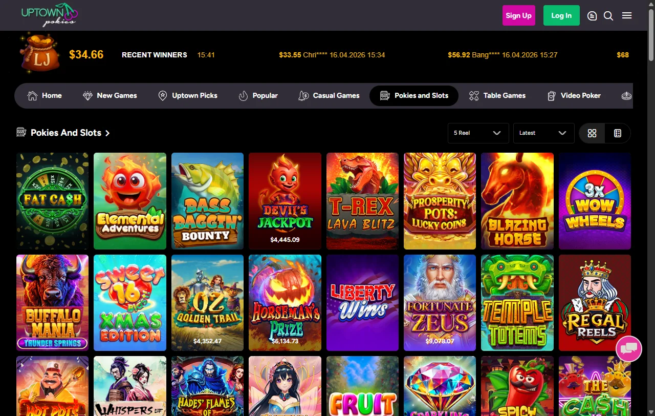 Biblioteca de juegos y proveedores disponibles en Uptown Pokies Casino México