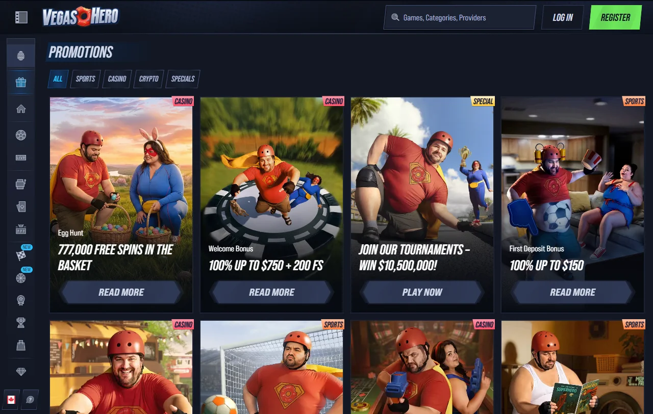 Biblioteca de 3,000+ juegos en Vegas Hero Casino México incluyendo slots, mesas en vivo y especialidades