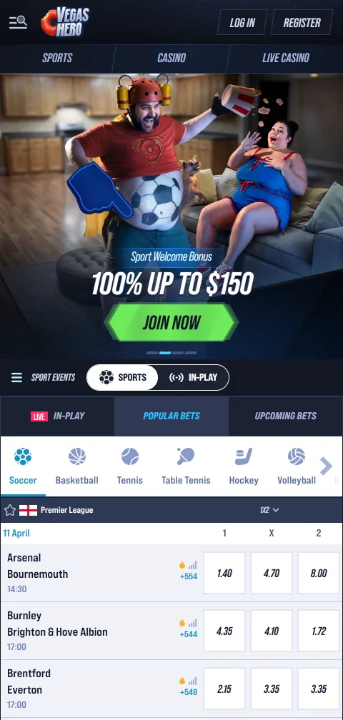 Aplicación móvil de Vegas Hero Casino México optimizada para iPhone y Android con interfaz completa