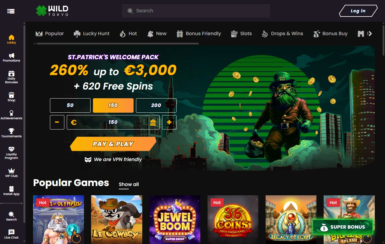 Análisis completo de Wild Tokyo Casino México mostrando interfaz de escritorio con navegación principal y catálogo de juegos